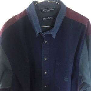 Nautica Colorblock Mens Shirt Button Down Sz L Vtg